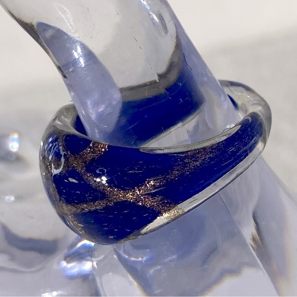 Vintage Art Glass Handmade Blue & Copper Glitter Band Ring - Picture 3 of 12